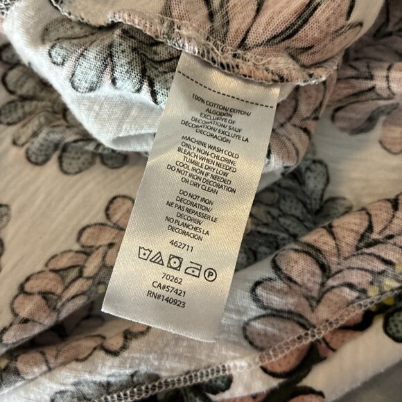 Loft Womens M Floral Short Sleeve Peasant Blouse Top White Pink Green - Picture 6 of 6